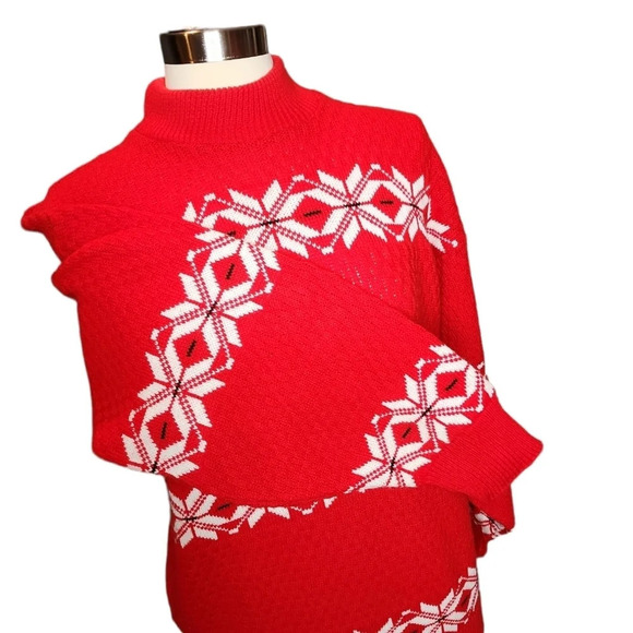 Vintage American Pride Red & White Mock Turtleneck Sweater USA Made Size Large - Picture 7 of 16